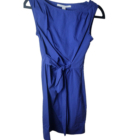 Diane Von Furstenberg Dress Womens 2 Gabe Cap Sleeve Tie Poplin Sheath Career - Picture 1 of 16
